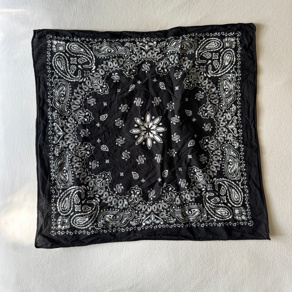 Vintage-style Black Paisley Bandana Square Head Wrap Scarf 20x19 Western